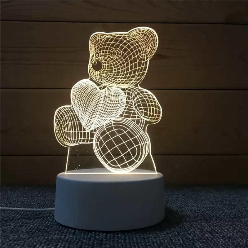 Lâmpada LED 3D de Amor Romântico para Casa e Decoração - Luz Noturna