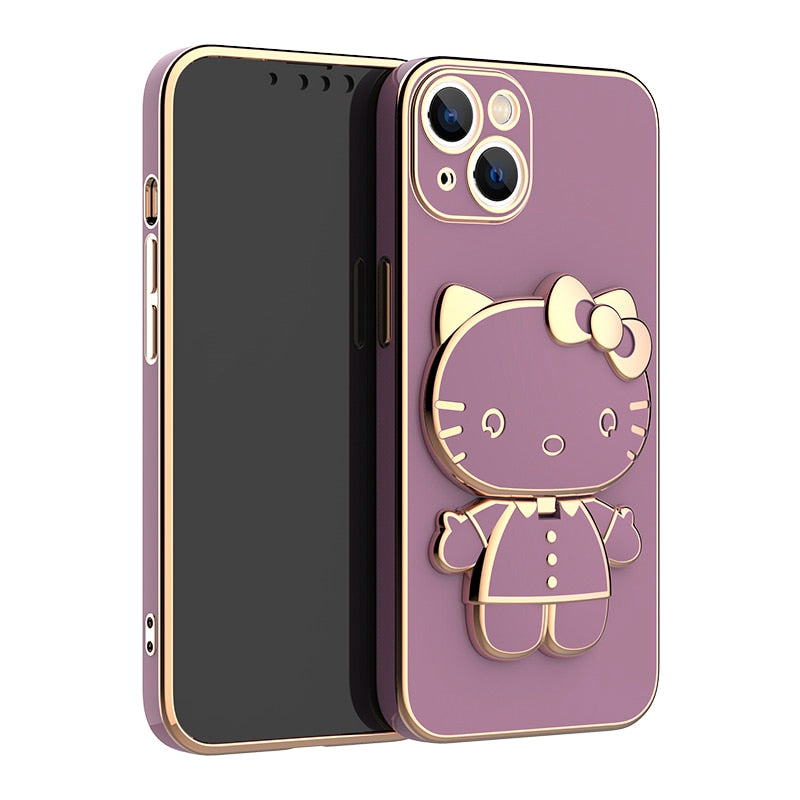 Capa iPhone Hello Kitty Luxo Estilo Adorável com Espelho e Suporte LANÇAMENTO 2023