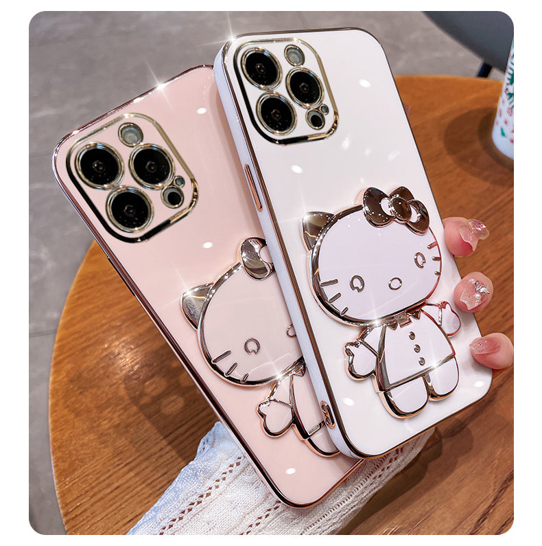 Capa iPhone Hello Kitty Luxo Estilo Adorável com Espelho e Suporte LANÇAMENTO 2023